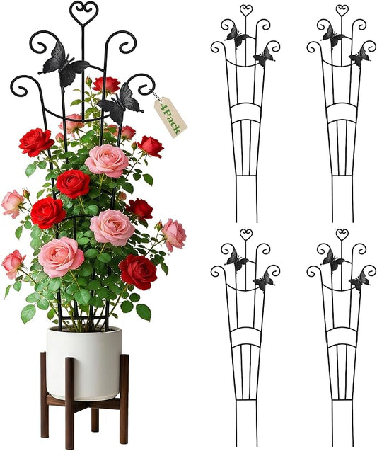 4 Pack Plant Trellis for Climbing Plants Indoor Outdoor, 33 Inch Expandable Metal Trellis for Potted Plants,Flowers Vine Ivy,Sturdy Climbing Plant Support for Indoor & Outdoor Houseplants with Ties