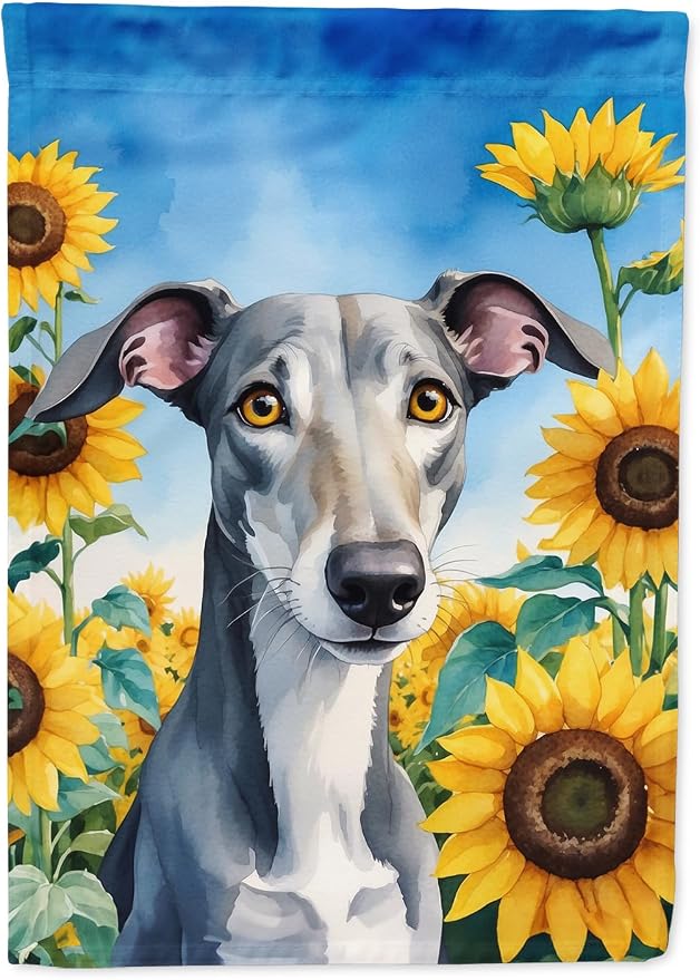 Caroline's Treasures DAC6096CHF Greyhound in Sunflowers House Flag Large Porch Sleeve Pole Decorative Outside Yard Banner Artwork Wall Hanging, Polyester, House Size, Multicolor