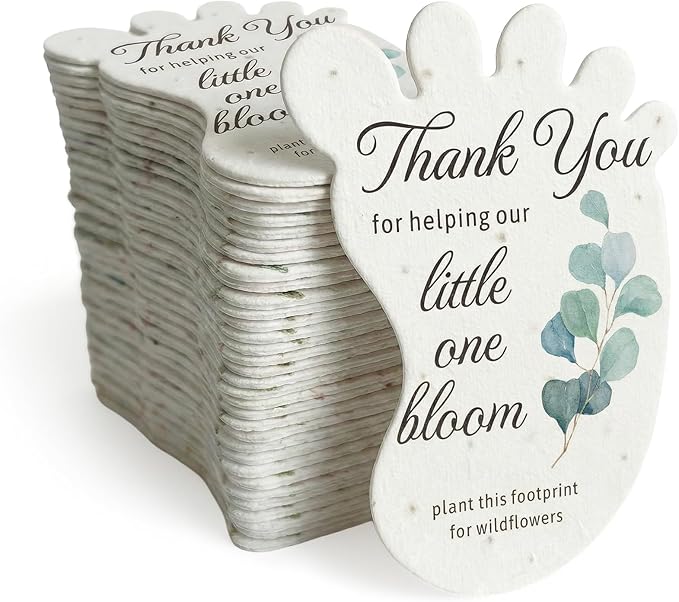 12pcs Green Footprint-Shaped Gift Tags with Wildflower Seeds - Writable Gift Wrap Tags for Baby Showers, Mother's Day Present, Party Favors, DIY Crafts, & Earth Day Decorations