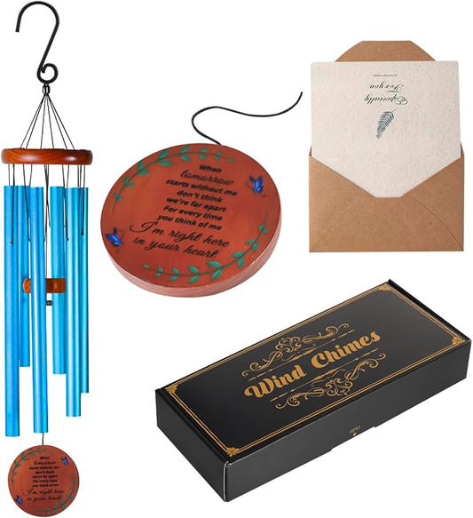 Memorial Wind Chimes for Loss of Loved One – Sympathy Gift for Loss of Dad, Mom, Baby, or Friend – Outdoor Bereavement Wind Chimes, Blue Round Design