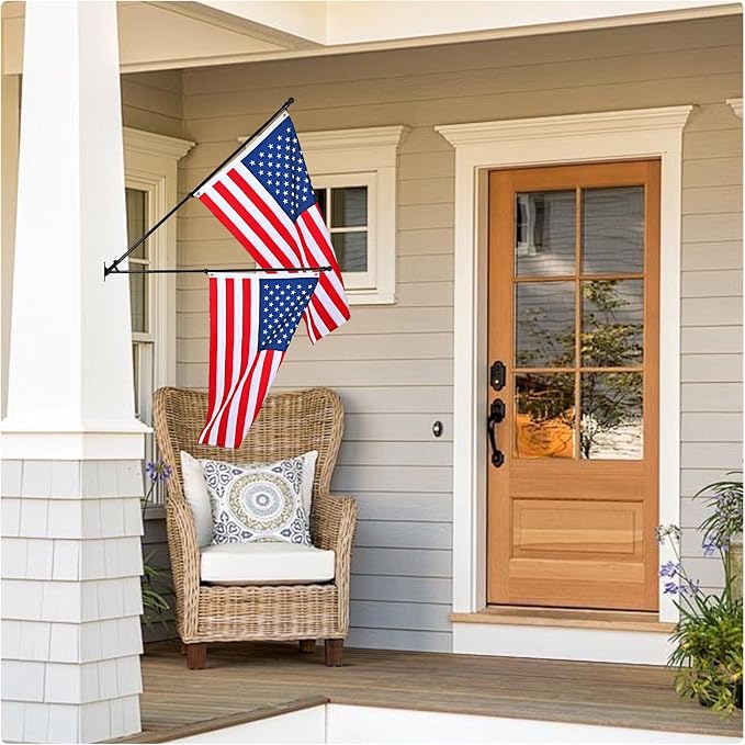 Black Flag Pole for Outside House, 6 FT Stainless Steel No Tangle Spinning Residential Flagpoles & Two-Position Flag Pole Holder Brackets Mounting for USA Outdoor Flags for Porch(Without Flag)
