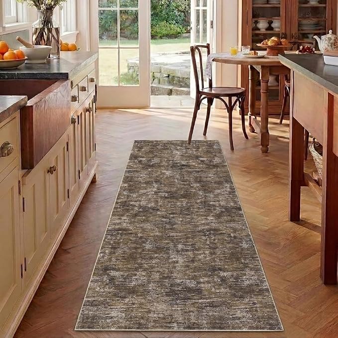 Garvee 2x6 Kitchen Runner Rug Solid Color Runner Rugs for Hallway, Brown | Rubber Backing Washable Non Shedding Stain Resistant Contemporary Low Pile Soft Rugs for Entryway Bedroom Bathroom
