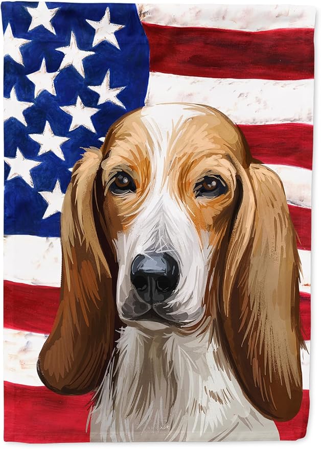 Caroline's Treasures CK6684CHF Colombian Fino Hound Dog American Flag House Flag Large Porch Sleeve Pole Decorative Outside Yard Banner Artwork Wall Hanging, Polyester, House Size, Multicolor