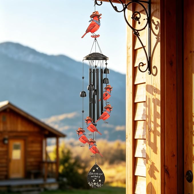 Cardinal Wind Chimes Outdoor Metal Windchimes Garden Patio Decor | Cardinal Gifts for Women Ideal Memorial/Housewarming/Birthday/Festival Gifts Front Yard Decor