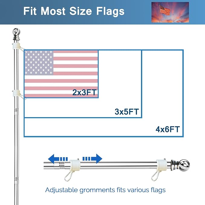 MTB Garden 6ft Stainless Steel Flag Pole and Holder, 1 inch Flag Pole for Outside House Porch Flagpole Mount