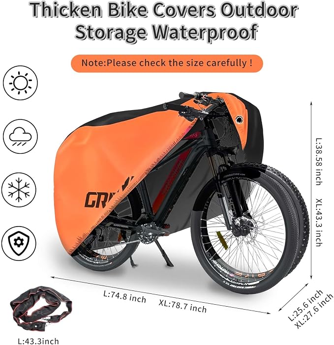 Bike Covers Outdoor Storage Waterproof. It Comes in 3 Colors and 2 Sizes. The Bike Cover is Equipped With a Bike Chain Lock