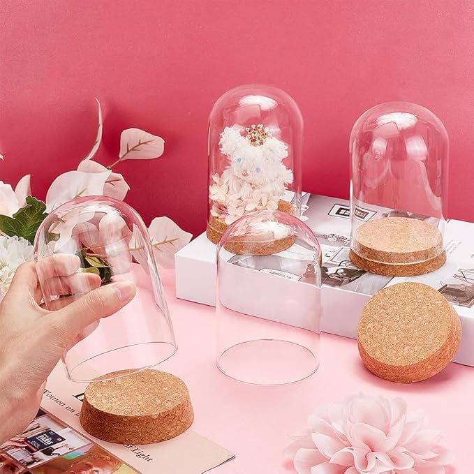 PH PandaHall 4pcs Cloche Glass Dome Clear Glass Display Dome with Cork Base Glass Decorative Jars Bottles for Display Collectibles Figurine Flower Storage Christmas Party Favor Decoration 3.15x5inch
