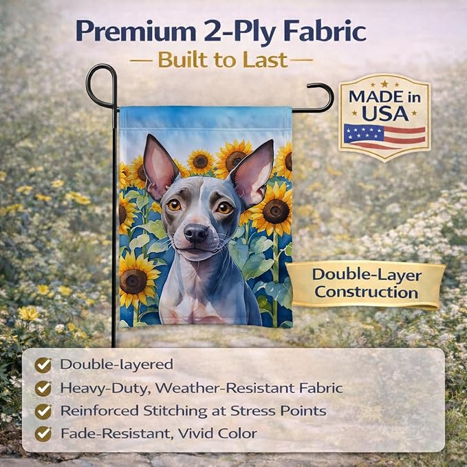 Caroline's Treasures DAC6010GF American Hairless Terrier in Sunflowers Garden Flag Mailbox Flag Decorative Yard Flag Banner Outside Patio Artwork Yard Flower Beds, Garden Size, Multicolor