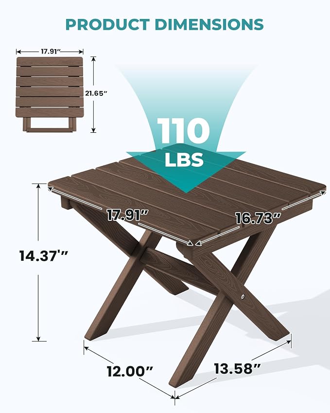 SERWALL Folding Outdoor Side Table Set of 4, Small Adirondack Side Table, Coffee