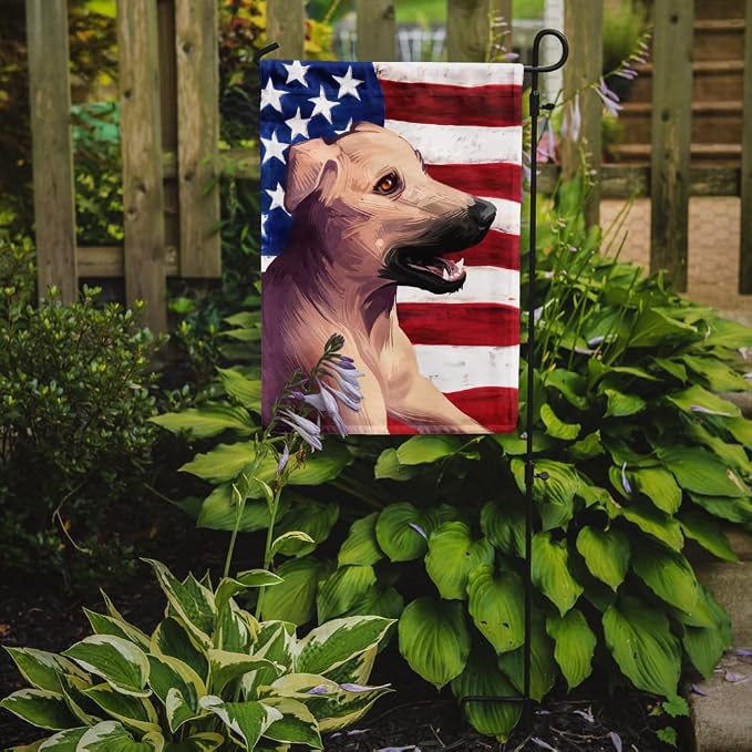 Caroline's Treasures CK6494GF Combai Dog American Flag Garden Flag Mailbox Flag Decorative Yard Flag Banner Outside Patio Artwork Yard Flower Beds, Garden Size, Multicolor