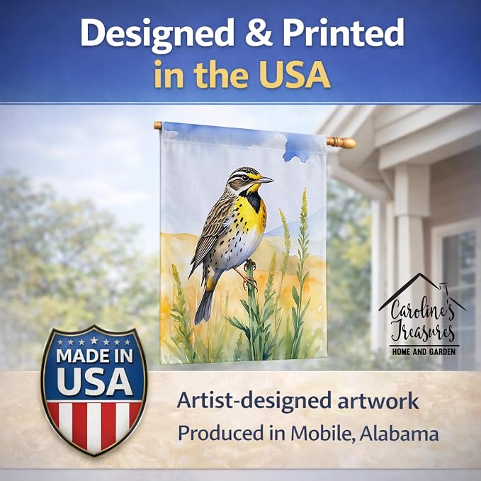 Caroline's Treasures Nebraska Western Meadowlark House Flag Large Porch Sleeve Pole Decorative Outside Yard Banner Artwork Wall Hanging, Polyester, House Size, Multicolor