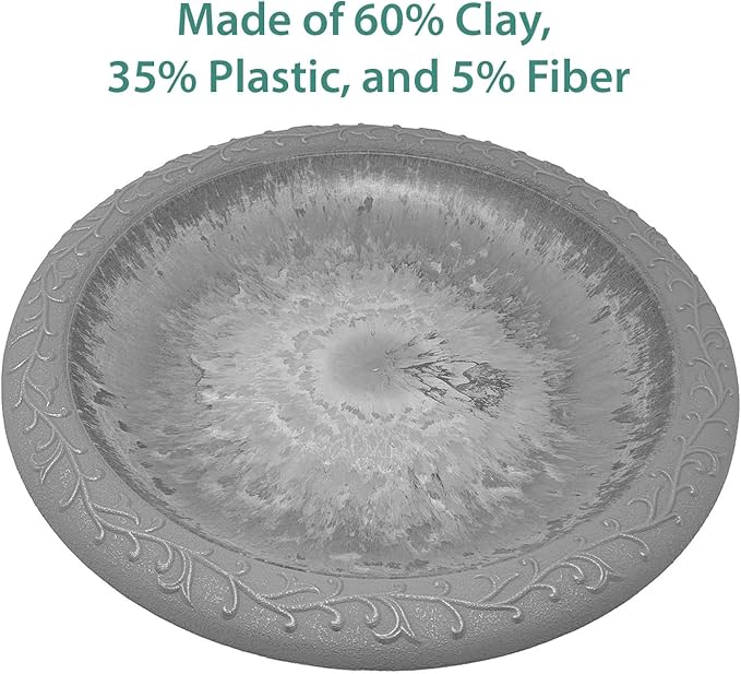 BIRDS AND BEYOND Bird Bath, Bowl Only - 19" Slate/Wine Fiber Clay Bird Bath Bowl, Lightweight 5lbs.