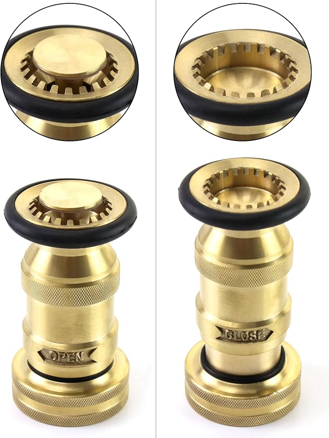 QWORK 1-1/2" NST/NH Brass Fire Hose Spray Nozzle, Heavy Duty Fire Equipment, Industrial Jet Fog Nozzle 85 gpm 100 psi