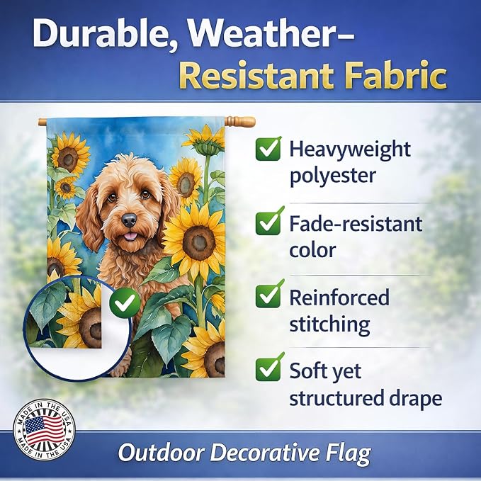 Caroline's Treasures DAC6057CHF Cockapoo in Sunflowers House Flag Large Porch Sleeve Pole Decorative Outside Yard Banner Artwork Wall Hanging, Polyester, House Size, Multicolor