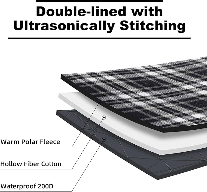 Large Waterproof Outdoor Blanket Thick Fleece 80" x 58" | Windproof Stadium Blanket, Wearable Poncho, Machine Washable for Camping, Car, Pet, Picnics - Black Check