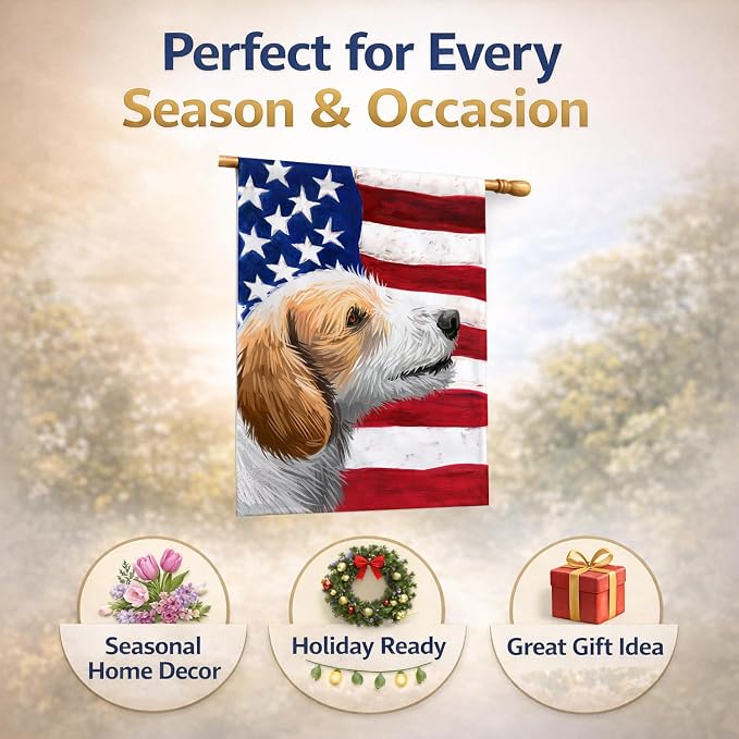 Caroline's Treasures CK6574CHF Istrian Coarse-haired Hound American Flag House Flag Large Porch Sleeve Pole Decorative Outside Yard Banner Artwork Wall Hanging, Polyester, House Size, Multicolor