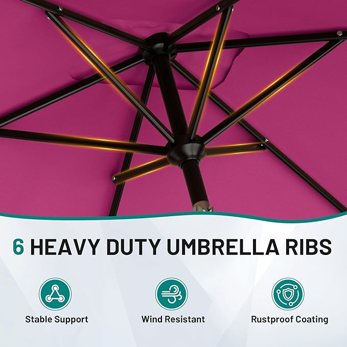 AreShark 6.5 x 10 FT Rectangular Valance Patio Umbrella, Outdoor Umbrella with Tilt and Crank, Market Table Umbrellas W/ 6 Ribs UV Protection for Garden, Deck, Backyard and Pool, Rose Pink
