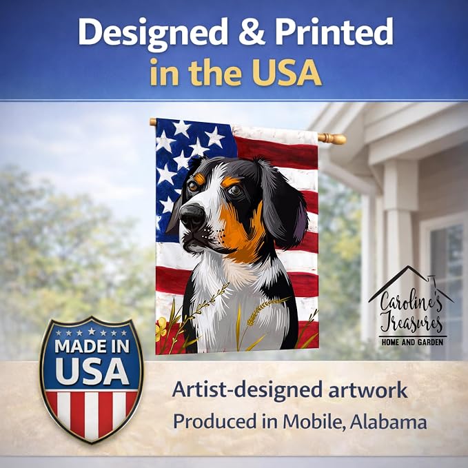 Caroline's Treasures CK6516CHF Entlebucher Mountain Dog American Flag House Flag Large Porch Sleeve Pole Decorative Outside Yard Banner Artwork Wall Hanging, Polyester, House Size, Multicolor