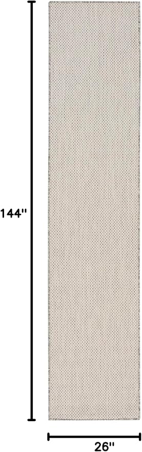 Nourison Home Courtyard Ivory Silver 2'2" x 12' Area Rug - Easy Clean, Non Shedding, Bed Room, Living Room, Dining Room, Kitchen (12' Runner)