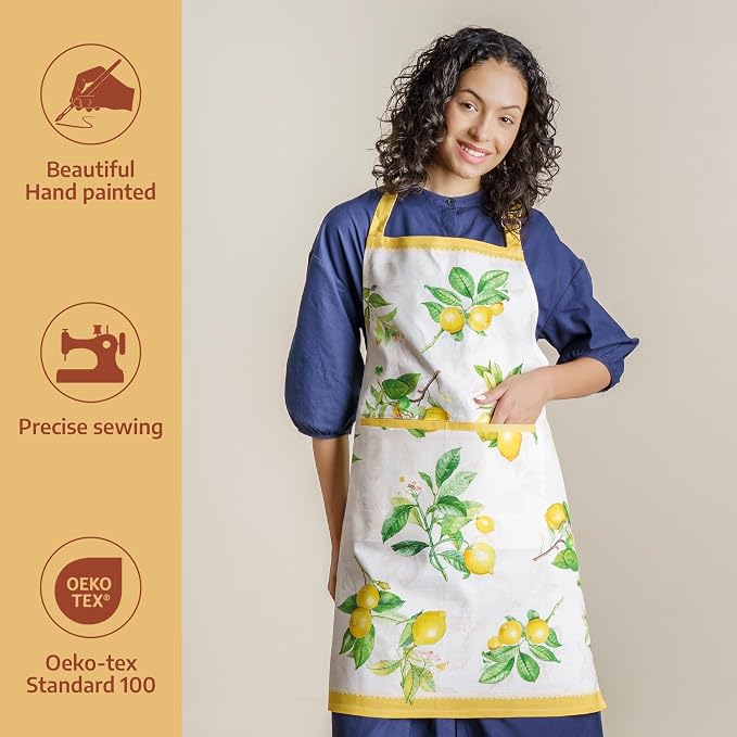 Maison d' Hermine Aprons for women with Pocket 100% Cotton (27.50"x31.50") | Adjustable Neck Strap & long ties Apron Men Chef Wedding Cooking Gardening Server Maid