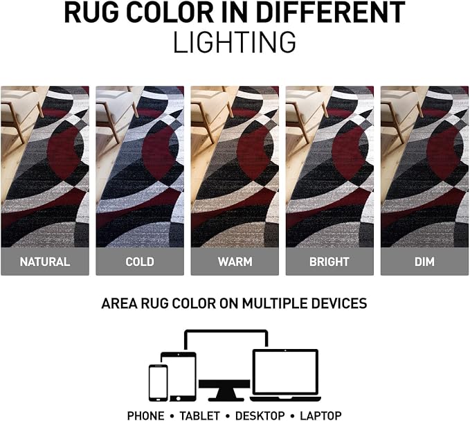 Rugshop Overlapping Circle Modern Geometric Area Rug Red 7'10" x 10'2" | Indoor, Non-Shedding, Rectangular, Size 7'10" x 10'2", Living Room, Bedroom, Dining Room, Home Office, Kitchen, Entryway