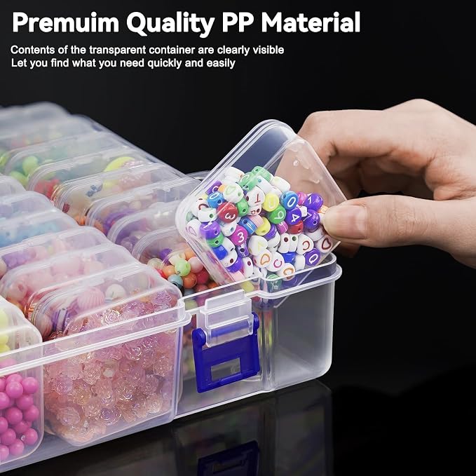 DILIBRA Bead Organizer Box, 46Pcs Small Bead Organizers and Storage Plastic Cases, Mini Clear Storage Containers Boxes with Hinged Lid for Diamond Painting Accessories Seed Jewelry Crafts