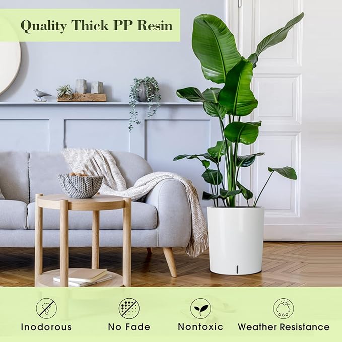 SAROSORA Large Round Self Watering Planter Pot 12.5'' for Home Garden Patio Tall Tree