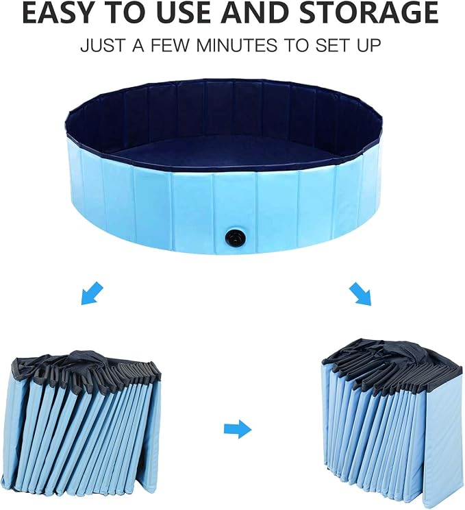 Pet Bath Pool Foldable Pet Swimming Pool PVC 55'' x 12'' Indoor &Outdoor Bathing Tub for Large Dogs Cats Kids,Blue