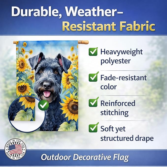 Caroline's Treasures DAC6106CHF Kerry Blue Terrier in Sunflowers House Flag Large Porch Sleeve Pole Decorative Outside Yard Banner Artwork Wall Hanging, Polyester, House Size, Multicolor