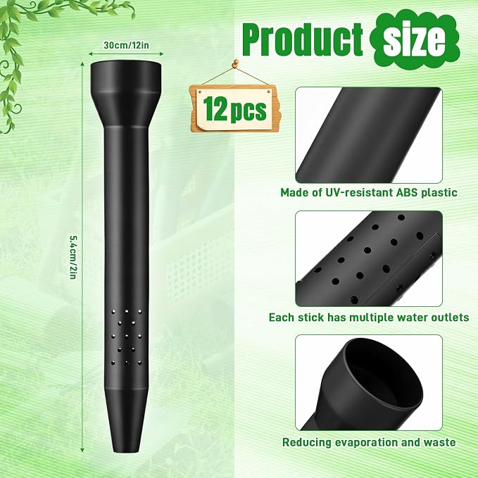 12 Pack Garden Watering Stake 12 Inch Large Uv-Protected ABS Plastic Deep Root Irrigation Spike for Trees, Flowers, Fruits, Vegetables, Potted Plants