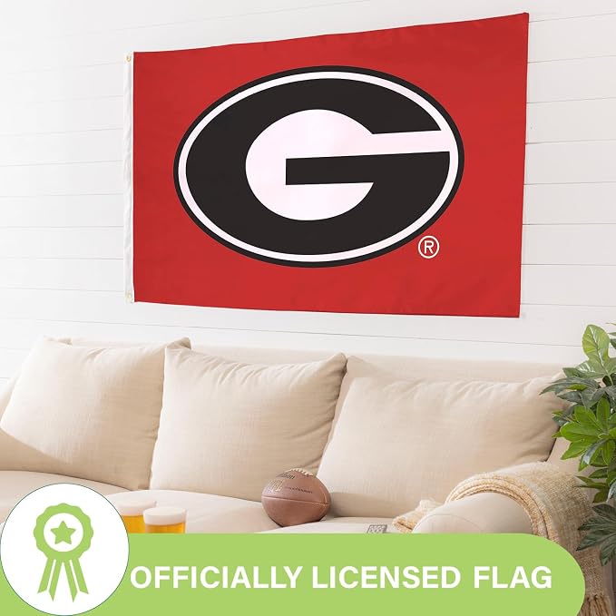NCAA University of Georgia Flag with Grommets, 3'x5' UGA Bulldogs Outdoor College Flags & Banners for Garden Patio Indoor Wall Décor