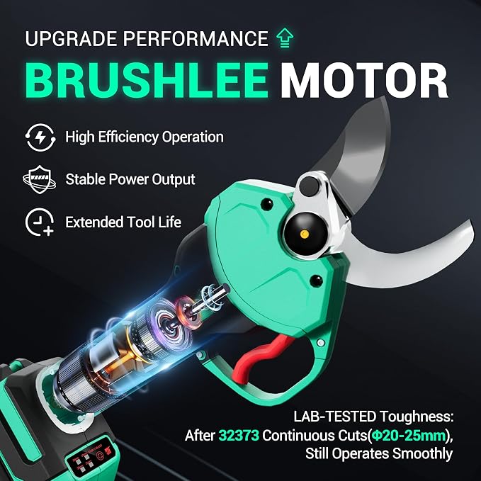 DCA Brushless 20V Battery Powered Electric Pruning Shears Cordless, 1.4" Power Pruner with SK5 High Carbon Steel Blade & 2.0Ah Batteries, Professional Tree Branch Cutter for Yard Tree Flower Trimming