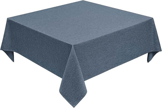 Decorelia Faux Linen Square Tablecloth for Dining Room,Waterproof Texture Decorative Farmhouse Rustic Table Cloth for Indoor Outdoor Party Holiday Banquet Picnics Patio 70x70 Inch (Square),Denim Blue