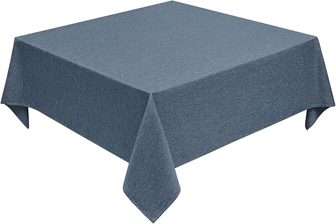 Decorelia Faux Linen Square Tablecloth for Dining Room,Waterproof Texture Decorative Farmhouse Rustic Table Cloth for Indoor Outdoor Party Holiday Banquet Picnics Patio,52x52 Inch (Square),Denim Blue