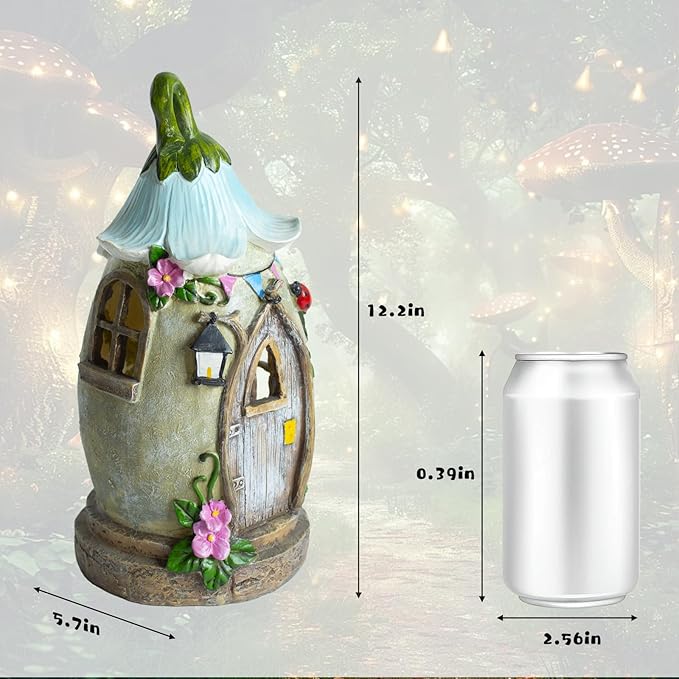 Resin Fairy Garden Statue with Solar Light Perfect for Garden Decor, Featuring a Charming Morning Glory Vine adorning its Crown.Ideal for birthday gifts and building fairy-tale cottages,12.2 inches.