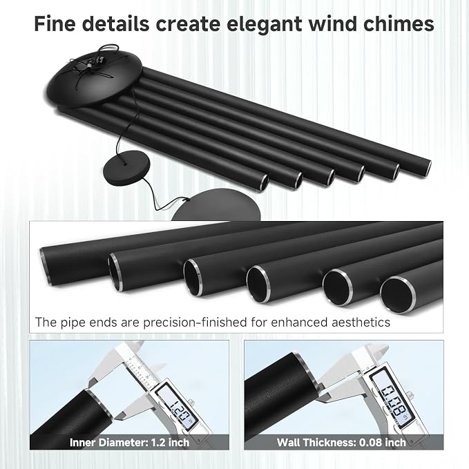 45" Large Wind Chimes for Outside, 6 Thick and Bold Aluminum Tubes Tuned Relaxing Melody Wind Chime Deep Tone, Big Wind Chimes for Garden Patio Decor, Great Gift Idea for Mother's Day (Black)