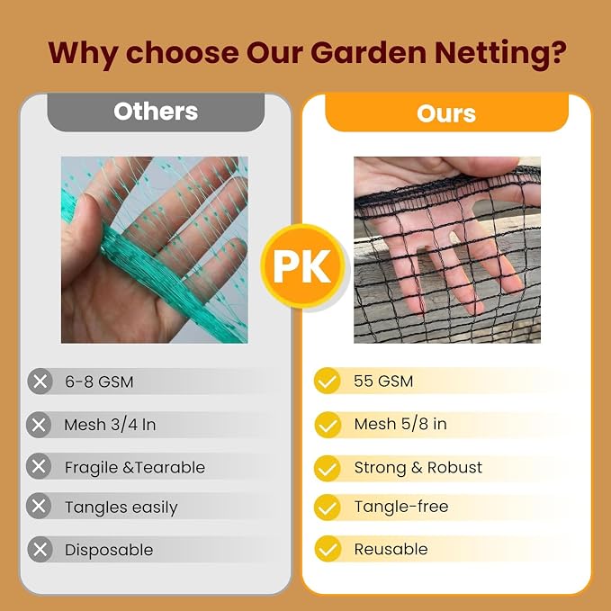 Deer Fence Netting,Plastic Mesh Fence 6.5x50ft,Reinforced Edges 55gsm Heavy Duty Animal Barrier,Ideal for Garden Netting,Against Bird,Temporary Fence,Fruit Plant Protection,Black
