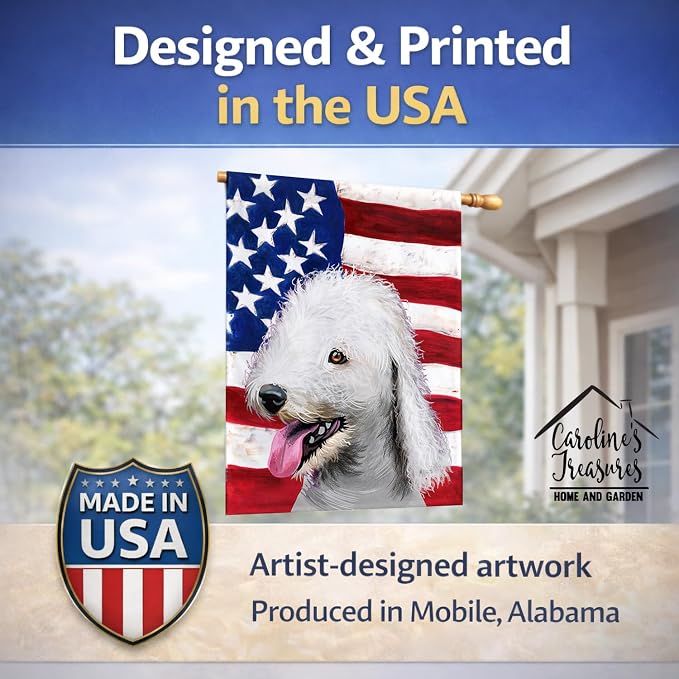 Caroline's Treasures CK6425CHF Bedlington Terrier American Flag House Flag Large Porch Sleeve Pole Decorative Outside Yard Banner Artwork Wall Hanging, Polyester, House Size, Multicolor