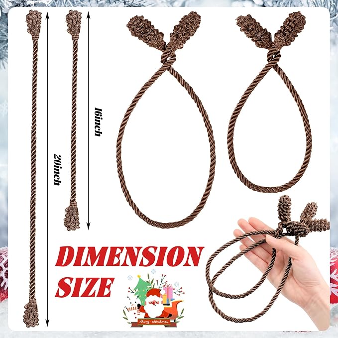 Riakrum 20 Pcs Christmas 20 Inches and 16 Inches Set Decorative Garland Twist Ties Garland Decor for Xmas Holiday Lights Bannisters Stairways Railings (Brown)