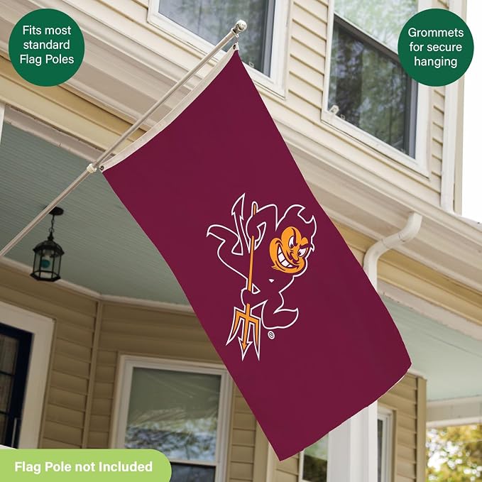 NCAA Arizona State University Flag with Grommets, 3'x5' ASU Sun Devils Outdoor College Flags & Banners for Home Garden Patio Indoor Dorm Wall Décor