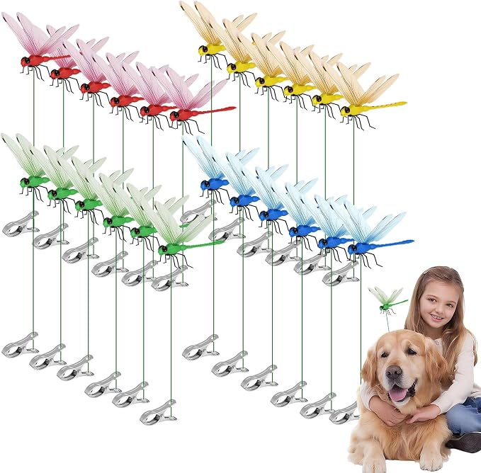 24 Pcs Dragon Fly Clips for Bugs Repel Lent - Lifelike Outdoor Decorative Dragonflies for Patio, Porch, Plants, Yard and Backpack, Waterproof Summer Garden Ornaments