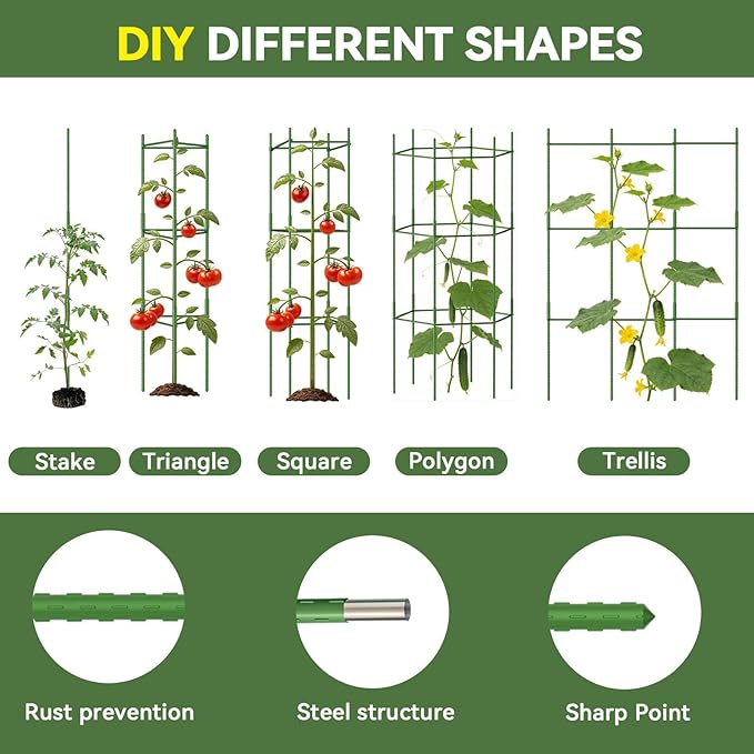 Halatool 4 Pack Tomato Cages for Garden, Up to 48in Adjustable Tomato Cage, Garden Stakes Tomatoe Trellis for Pots, Tomatoes Plant Support for Raised Garden Bed & Climbing Vegetables Flowers