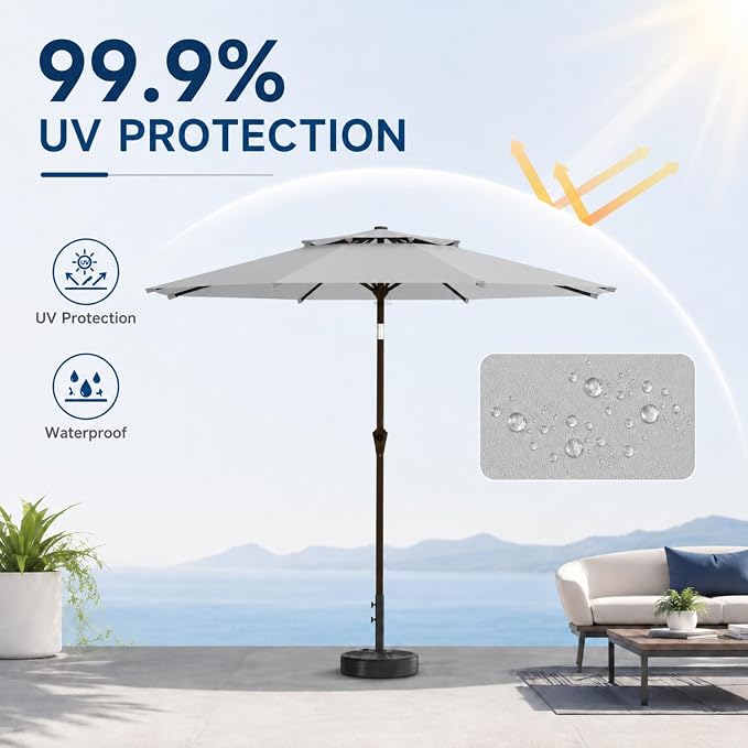 10FT Patio Umbrella, 2 Tier Outdoor Table Umbrella, Large Vented Market Umbrellas with Push Button Tilt and Crank, 8 Sturdy Ribs for Backyard, Deck, Pool, UPF50+ UV Protection