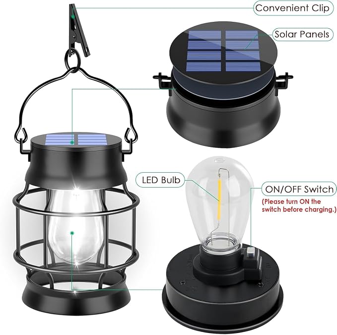 TomCare Solar Lanterns Lights Outdoor Waterproof 4 Pack Metal Hanging Solar Lights Lantern for Outdside Decorative Patio Porch Garden Lawn, Cool White