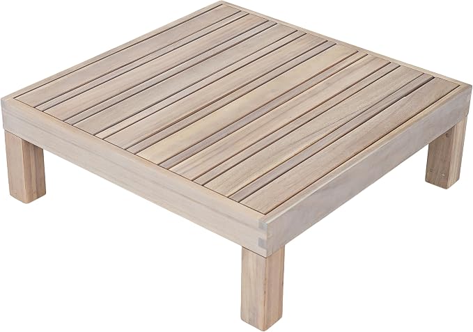 Christopher Knight Home Rynn Outdoor Coffee Table for Patio Furniture Set, Weather Resistant Acacia Wood Accent Table with Slatted Design, Rustic Square Side Table for Garden Porch, Light White