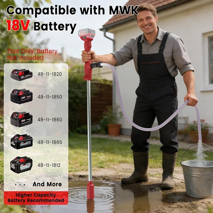 Cordless Stick Water Transfer Pump Compatible with Mil-waukee 18V Battery(Tool Only), 720 GPH Portable Electric Water Pump, Sump Pump, 160W Brushless Utility Water Pump for Pool, Garden, Pond and Boat
