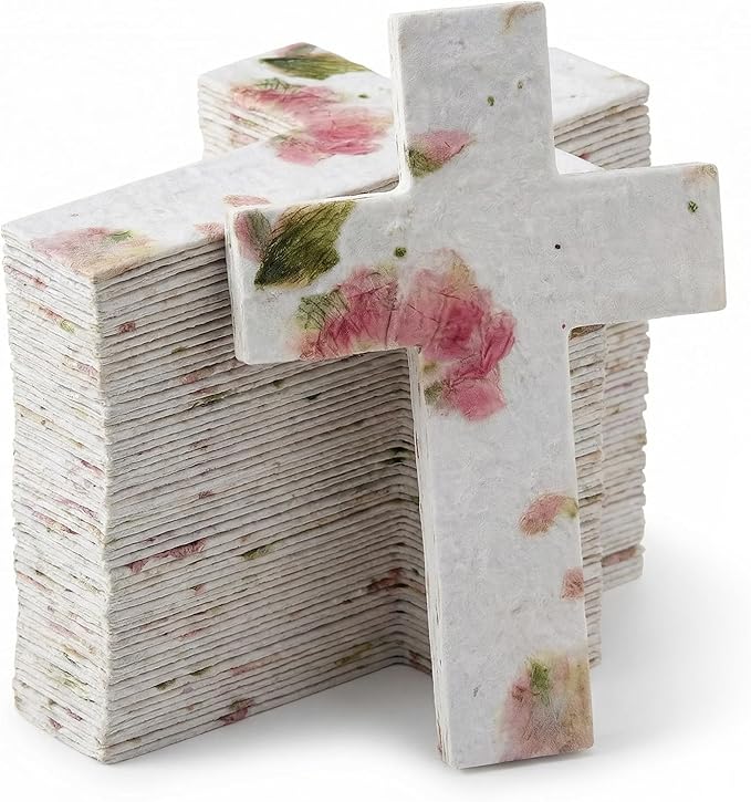Plantable Memorial Gift Tags with Wildflower Seeds – 24 Pack Pink Cross-Shaped Writable Gift Wrap Tags for Funeral Favors, Sympathy Gifts & Celebration of Life Keepsakes