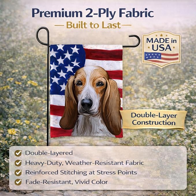 Caroline's Treasures CK6684GF Colombian Fino Hound Dog American Flag Garden Flag Mailbox Flag Decorative Yard Flag Banner Outside Patio Artwork Yard Flower Beds, Garden Size, Multicolor