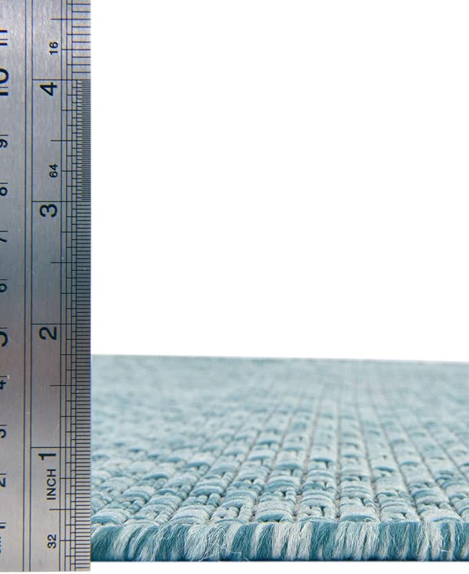 Unique Loom Collection Casual Transitional Solid Heathered Indoor/Outdoor Flatweave Area Rug (2' x 3' 1" Rectangle, Aquamarine/Ivory)