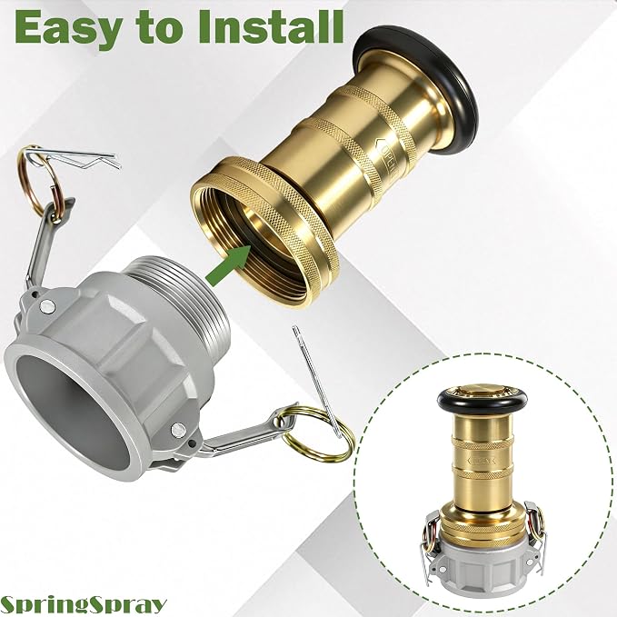 2" NPSH Aluminum Camlock Fitting Coupling With Brass Fire Hose Nozzle 2 inch Fire Equipment Constant Flow Heavy-Duty Industrial Fog Nozzle